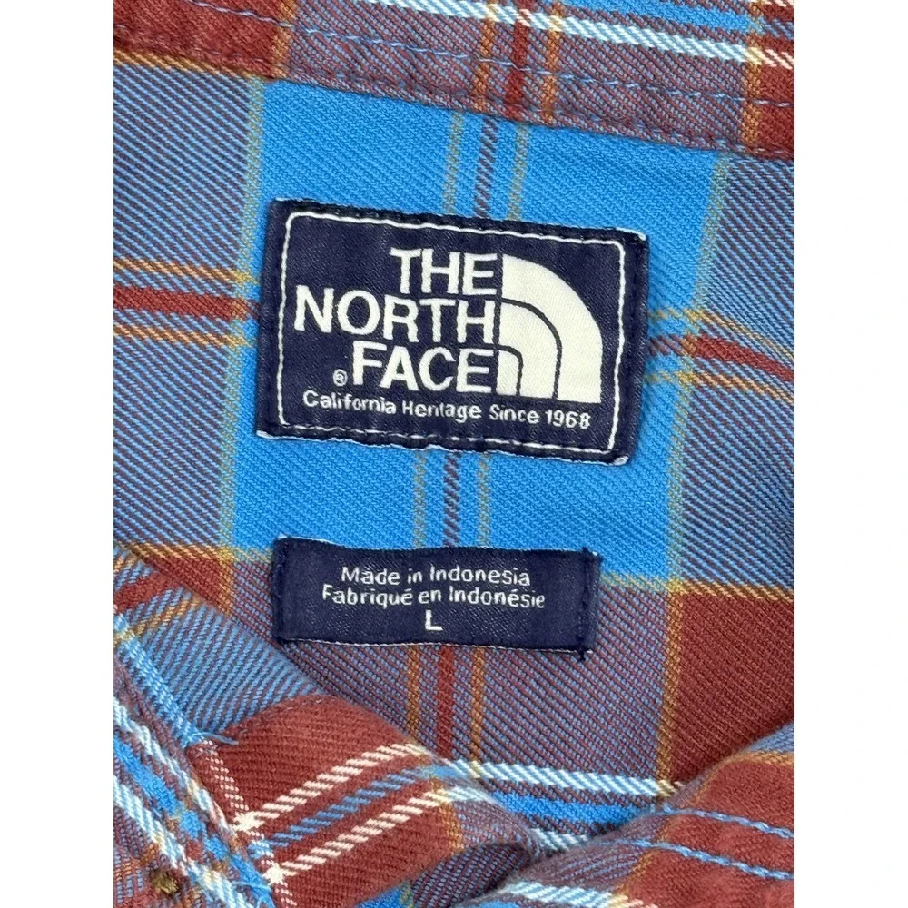 The North Face Shirt Mens Large Blue Plaid Flannel Outdoor Hiking‎ Button Front